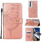 For Tecno Camon 18 Premier Embossed Butterfly Leather Phone Case(Rose Gold)