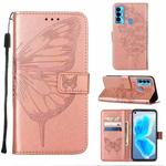 For Tecno Camon 18i Embossed Butterfly Leather Phone Case(Rose Gold)