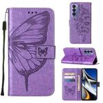 For Tecno Camon 18P / 18 Embossed Butterfly Leather Phone Case(Light Purple)