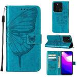 For Tecno Spark Go 2022 Embossed Butterfly Leather Phone Case(Blue)