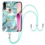 For Motorola Moto E7 Power / E7i Power Electroplating Splicing Marble TPU Phone Case with Lanyard(Blue)