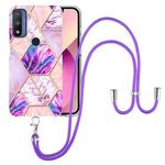 For Motorola Moto G Pure Electroplating Splicing Marble TPU Phone Case with Lanyard(Light Purple)