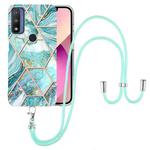 For Motorola Moto G Pure Electroplating Splicing Marble TPU Phone Case with Lanyard(Blue)