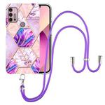 For Motorola Moto G30 / G20 / G10 / G10 Power Electroplating Splicing Marble TPU Phone Case with Lanyard(Light Purple)