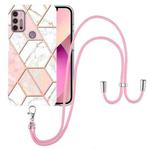 For Motorola Moto G30 / G20 / G10 / G10 Power Electroplating Splicing Marble TPU Phone Case with Lanyard(Pink White)