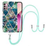 For Motorola Moto G30 / G20 / G10 / G10 Power Electroplating Splicing Marble TPU Phone Case with Lanyard(Blue Green)