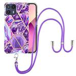 For Motorola Moto G50 5G Electroplating Splicing Marble TPU Phone Case with Lanyard(Dark Purple)