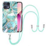 For Motorola Moto G50 5G Electroplating Splicing Marble TPU Phone Case with Lanyard(Blue)