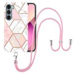 For Motorola Moto G200 Electroplating Splicing Marble TPU Phone Case with Lanyard(Pink White)