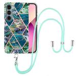 For Motorola Moto G200 Electroplating Splicing Marble TPU Phone Case with Lanyard(Blue Green)