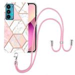 For Motorola Edge 20 Electroplating Splicing Marble TPU Phone Case with Lanyard(Pink White)