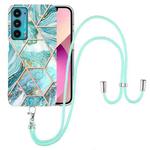 For Motorola Edge 20 Electroplating Splicing Marble TPU Phone Case with Lanyard(Blue)