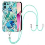 For Motorola Edge 20 Lite Electroplating Splicing Marble TPU Phone Case with Lanyard(Green)