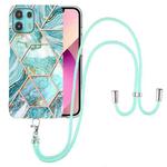 For Motorola Edge 20 Lite Electroplating Splicing Marble TPU Phone Case with Lanyard(Blue)