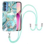 For Motorola Edge 20 Pro Electroplating Splicing Marble TPU Phone Case with Lanyard(Blue)