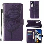 For Xiaomi 12 Embossed Butterfly Leather Phone Case(Dark Purple)