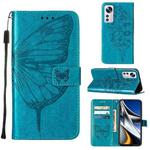 For Xiaomi 12 Embossed Butterfly Leather Phone Case(Blue)