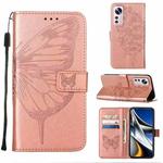 For Xiaomi 12 Pro Embossed Butterfly Leather Phone Case(Rose Gold)