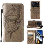 For Xiaomi Poco M4 Pro 4G Embossed Butterfly Leather Phone Case(Grey)
