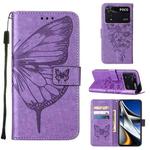 For Xiaomi Poco M4 Pro 4G Embossed Butterfly Leather Phone Case(Light Purple)