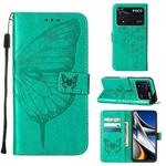 For Xiaomi Poco M4 Pro 4G Embossed Butterfly Leather Phone Case(Green)