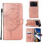 For Xiaomi Poco M4 Pro 4G Embossed Butterfly Leather Phone Case(Rose Gold)