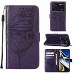 For Xiaomi Poco M4 Pro 4G Embossed Butterfly Leather Phone Case(Dark Purple)