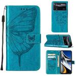 For Xiaomi Poco X4 Pro 5G Embossed Butterfly Leather Phone Case(Blue)