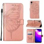 For Samsung Galaxy A03 Core Embossed Butterfly Leather Phone Case(Rose Gold)
