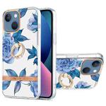 For iPhone 13 mini Ring IMD Flowers TPU Phone Case (Blue Peony)