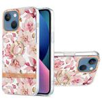 For iPhone 13 mini Ring IMD Flowers TPU Phone Case (Pink Gardenia)