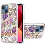 For iPhone 13 Ring IMD Flowers TPU Phone Case(Purple Peony)