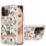 For iPhone 13 Pro Ring IMD Flowers TPU Phone Case (Green Gardenia)