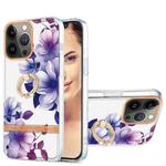 For iPhone 13 Pro Ring IMD Flowers TPU Phone Case (Purple Begonia)