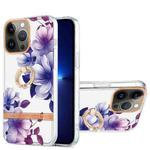 For iPhone 13 Pro Max Ring IMD Flowers TPU Phone Case (Purple Begonia)