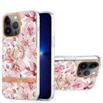 For iPhone 13 Pro Max Ring IMD Flowers TPU Phone Case (Pink Gardenia)