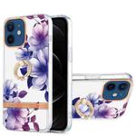 For iPhone 12 / 12 Pro Ring IMD Flowers TPU Phone Case(Purple Begonia)