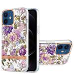 For iPhone 12 / 12 Pro Ring IMD Flowers TPU Phone Case(Purple Peony)