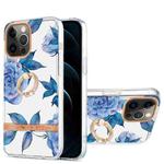For iPhone 12 Pro Max Ring IMD Flowers TPU Phone Case(Blue Peony)