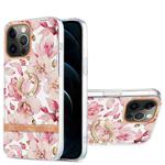 For iPhone 12 Pro Max Ring IMD Flowers TPU Phone Case(Pink Gardenia)