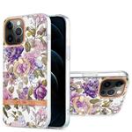 For iPhone 12 Pro Max Ring IMD Flowers TPU Phone Case(Purple Peony)