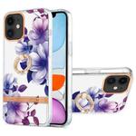 For iPhone 11 Ring IMD Flowers TPU Phone Case (Purple Begonia)