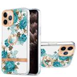 For iPhone 11 Pro Max Ring IMD Flowers TPU Phone Case (Blue Rose)