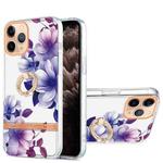 For iPhone 11 Pro Max Ring IMD Flowers TPU Phone Case (Purple Begonia)