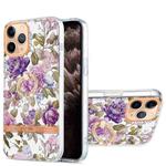 For iPhone 11 Pro Max Ring IMD Flowers TPU Phone Case (Purple Peony)