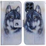 For Samsung Galaxy M33 5G Coloured Drawing Leather Phone Case(White Wolf)