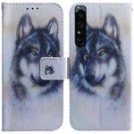 For Sony Xperia 1 IV Coloured Drawing Leather Phone Case(White Wolf)