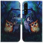 For Sony Xperia 1 IV Coloured Drawing Leather Phone Case(Oil Painting Owl)