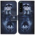 For Sony Xperia 1 IV Coloured Drawing Leather Phone Case(Wolf and Dog)