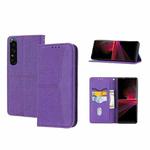 For Sony Xperia 1 IV Woven Texture Stitching Magnetic PU Leather Phone Case(Purple)